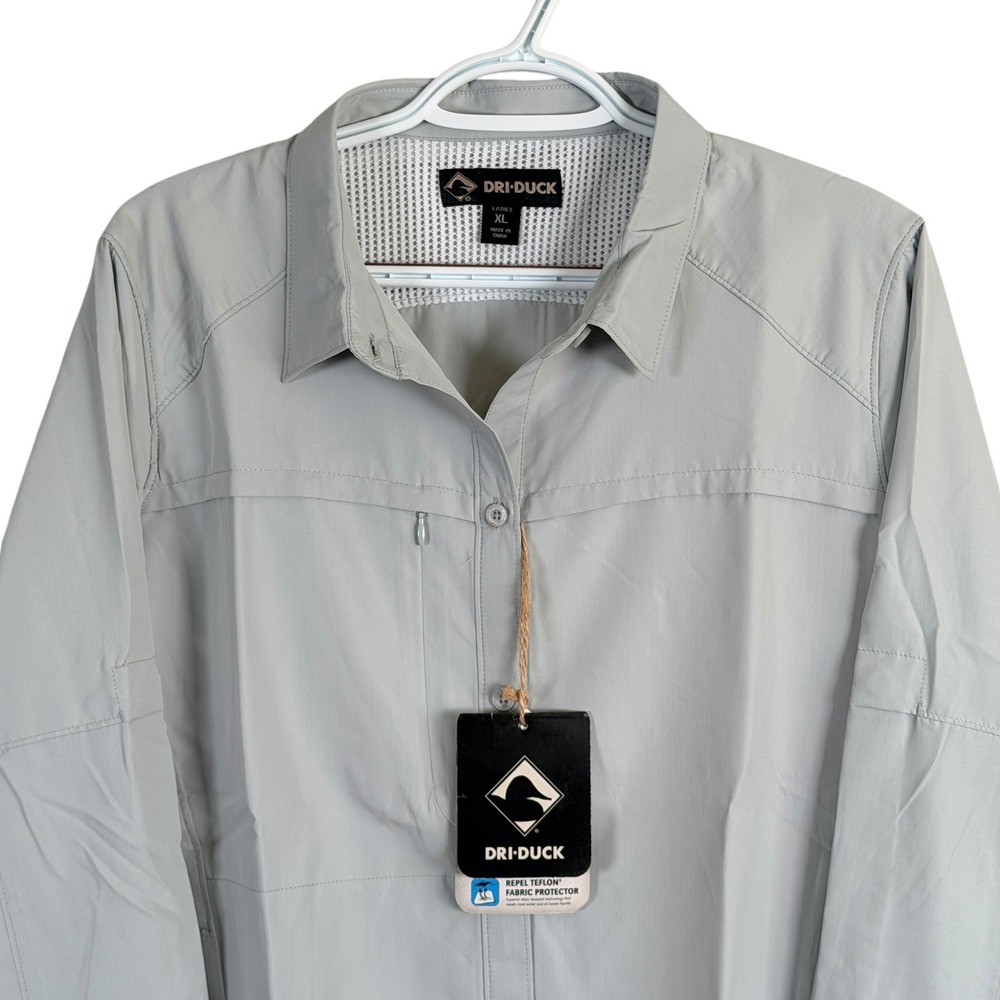 Dri-Duck Shirt Women XL Fog Gray Long Sleeve Quick Dry Pockets Breathable